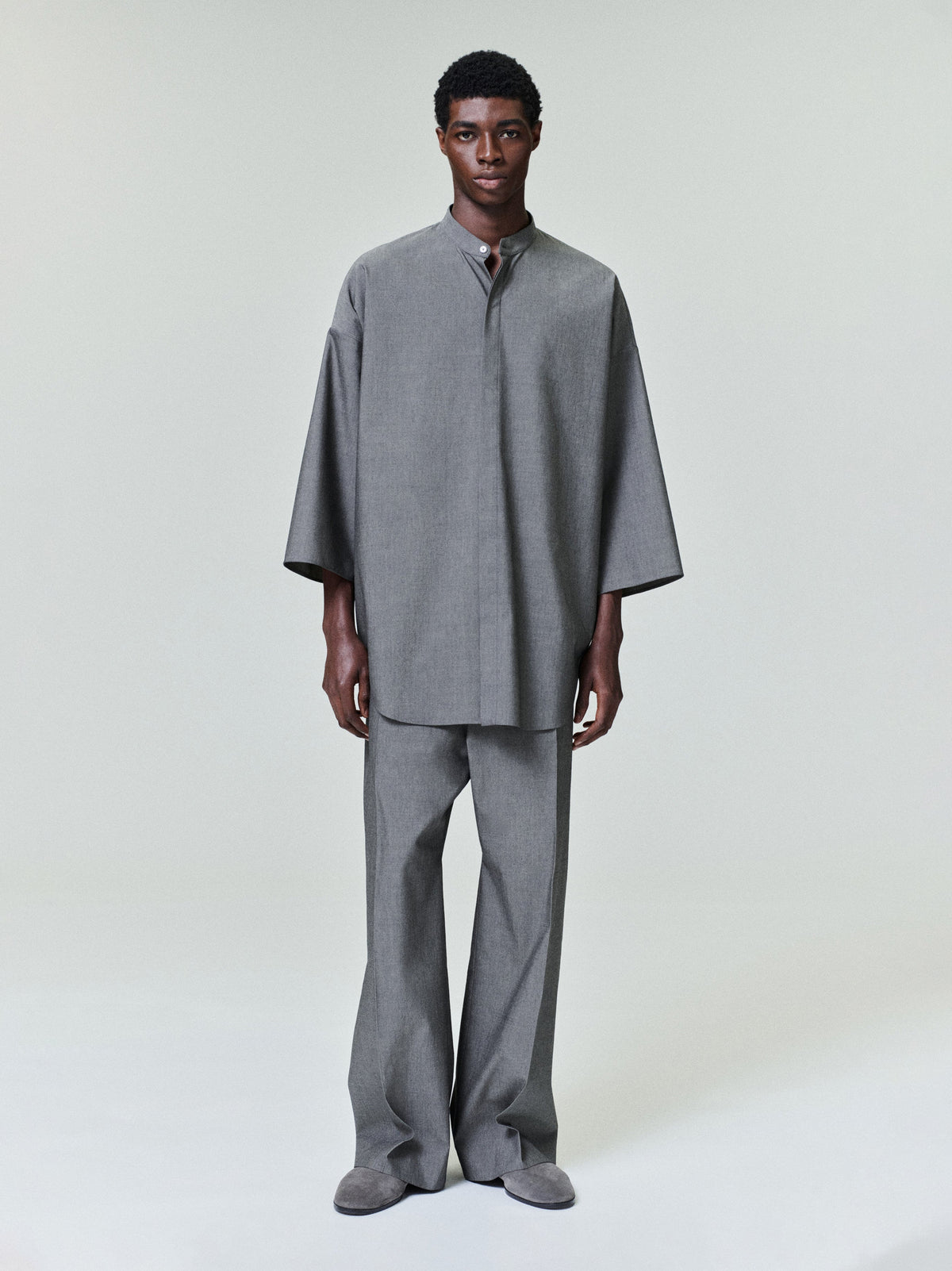 Cotton Wool Oxford Wide Leg Drawstring Pants - Willow - Image 2