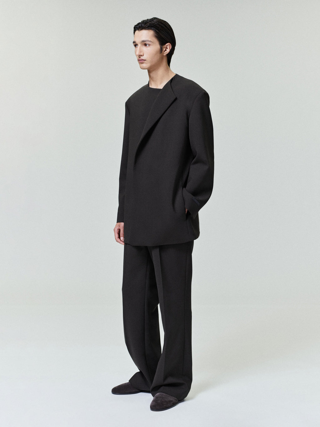 Double Weave Wool Crewneck Jacket - Brown - Image 2