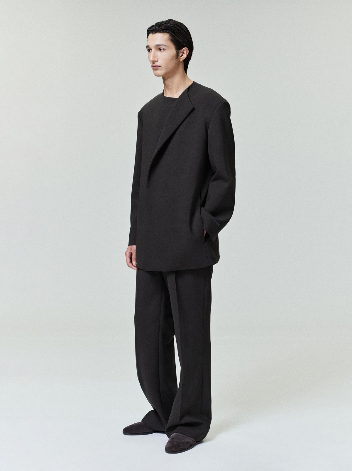 Double Weave Wool Crewneck Jacket - Brown - Image 2