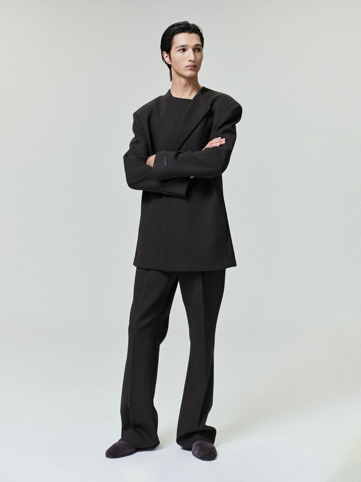 Double Weave Wool Crewneck Jacket - Brown - Image 3