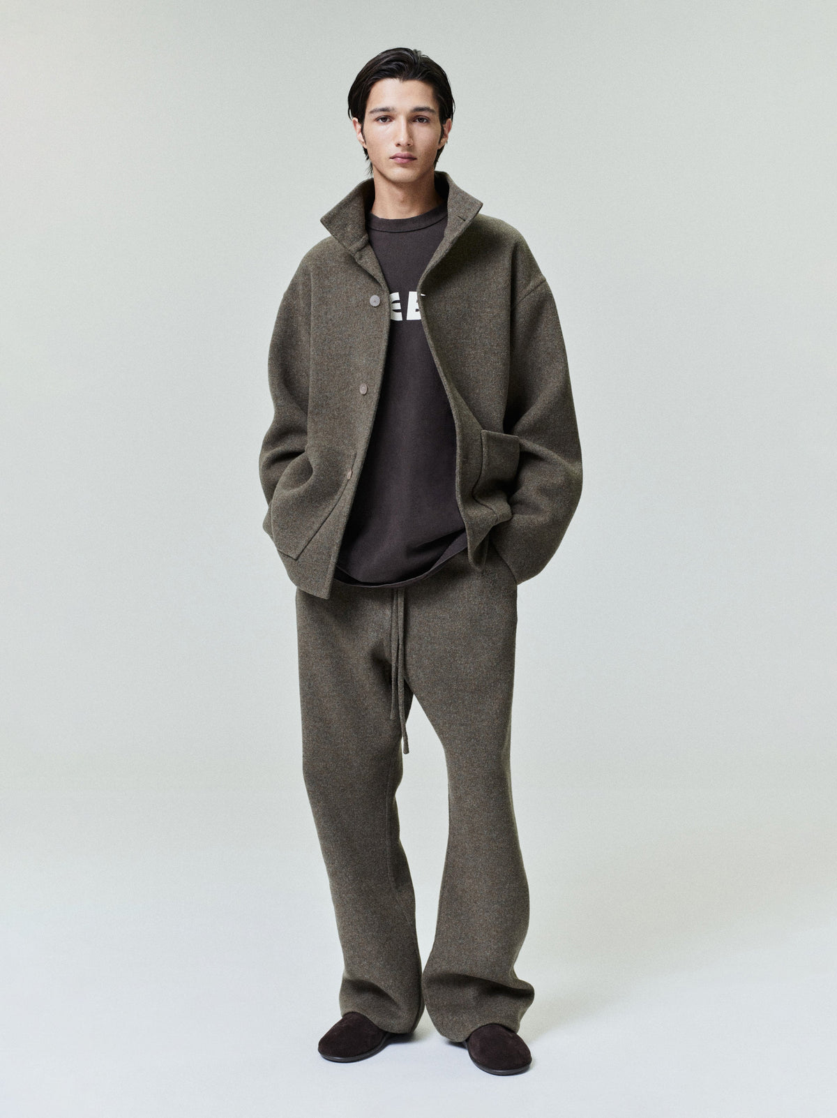 Double Face Wool Cashmere Sport Jacket - Khaki Melange - Image 2
