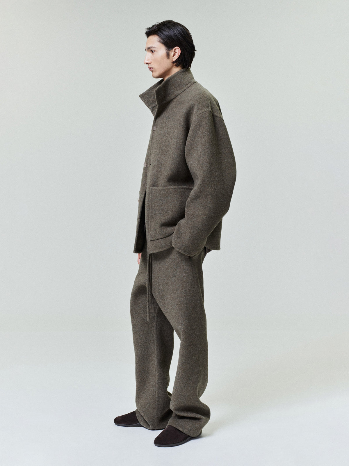 Double Face Wool Cashmere Flared Pants - Khaki Melange - Image 2