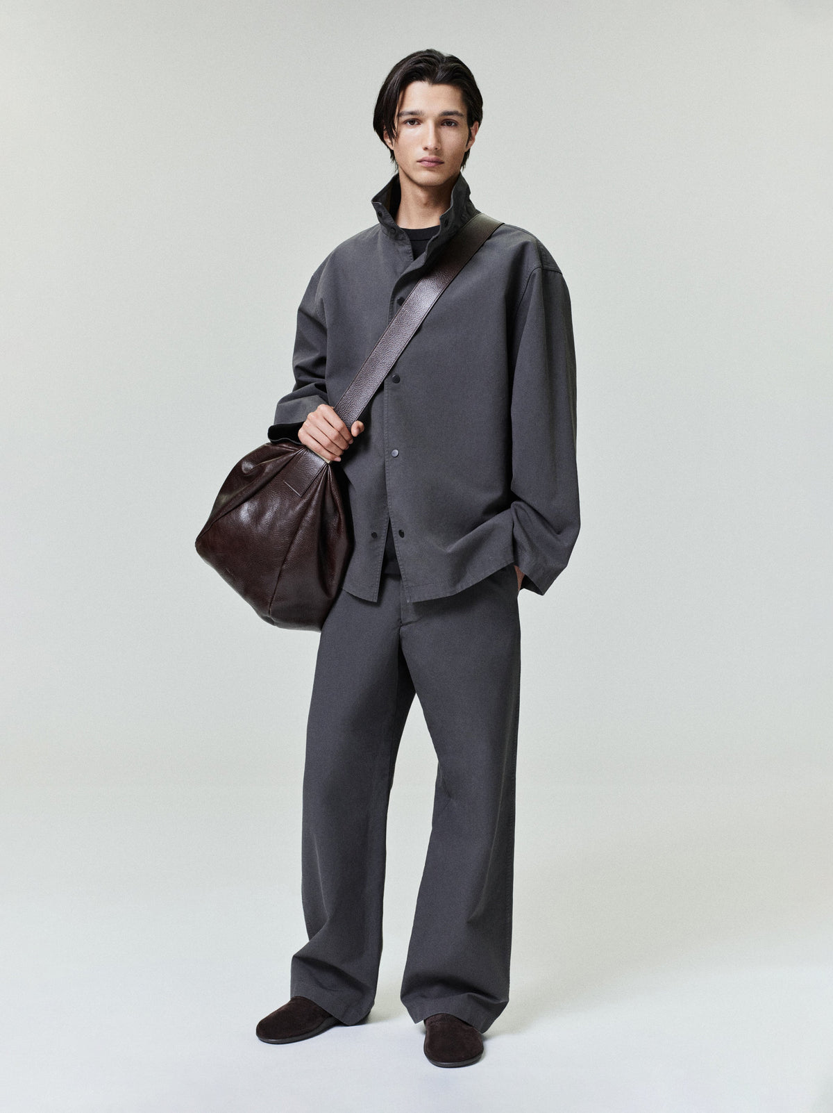 Garment Dyed Cotton Casual Pant - Dark Grey - Image 1