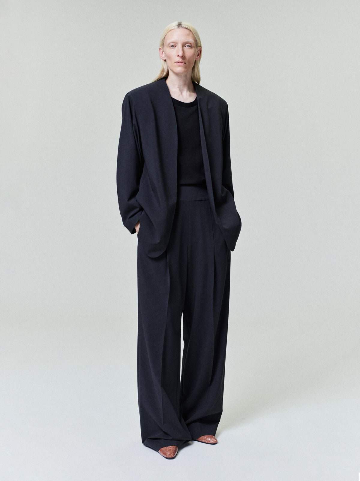 Collarless Jacket - Off Black - Image 1