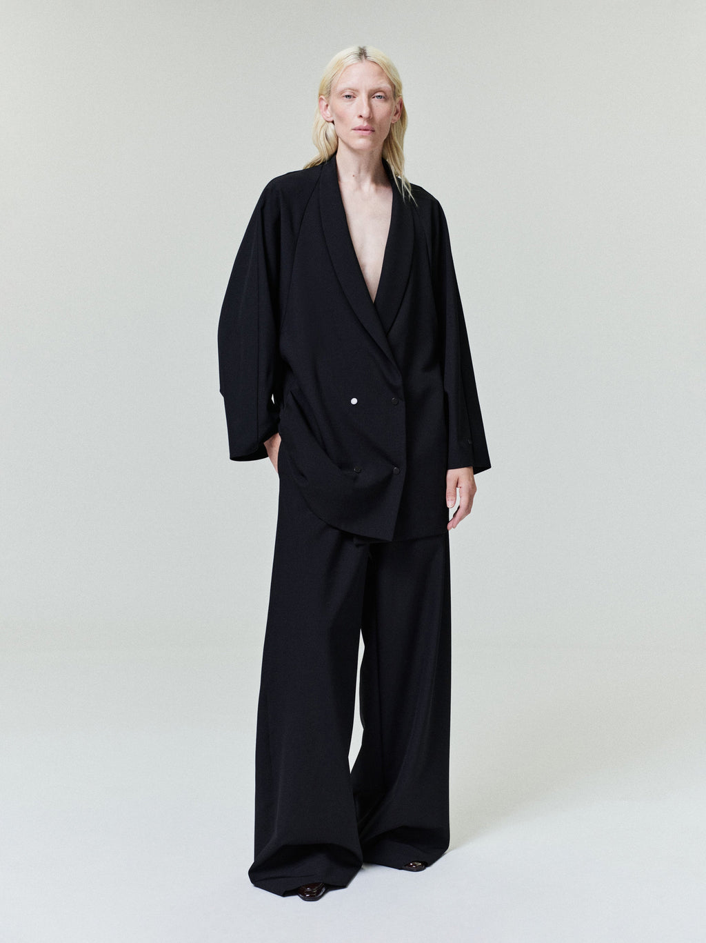Womens Wool Ripstop Shawl Collar Jacket - Black - Image 1