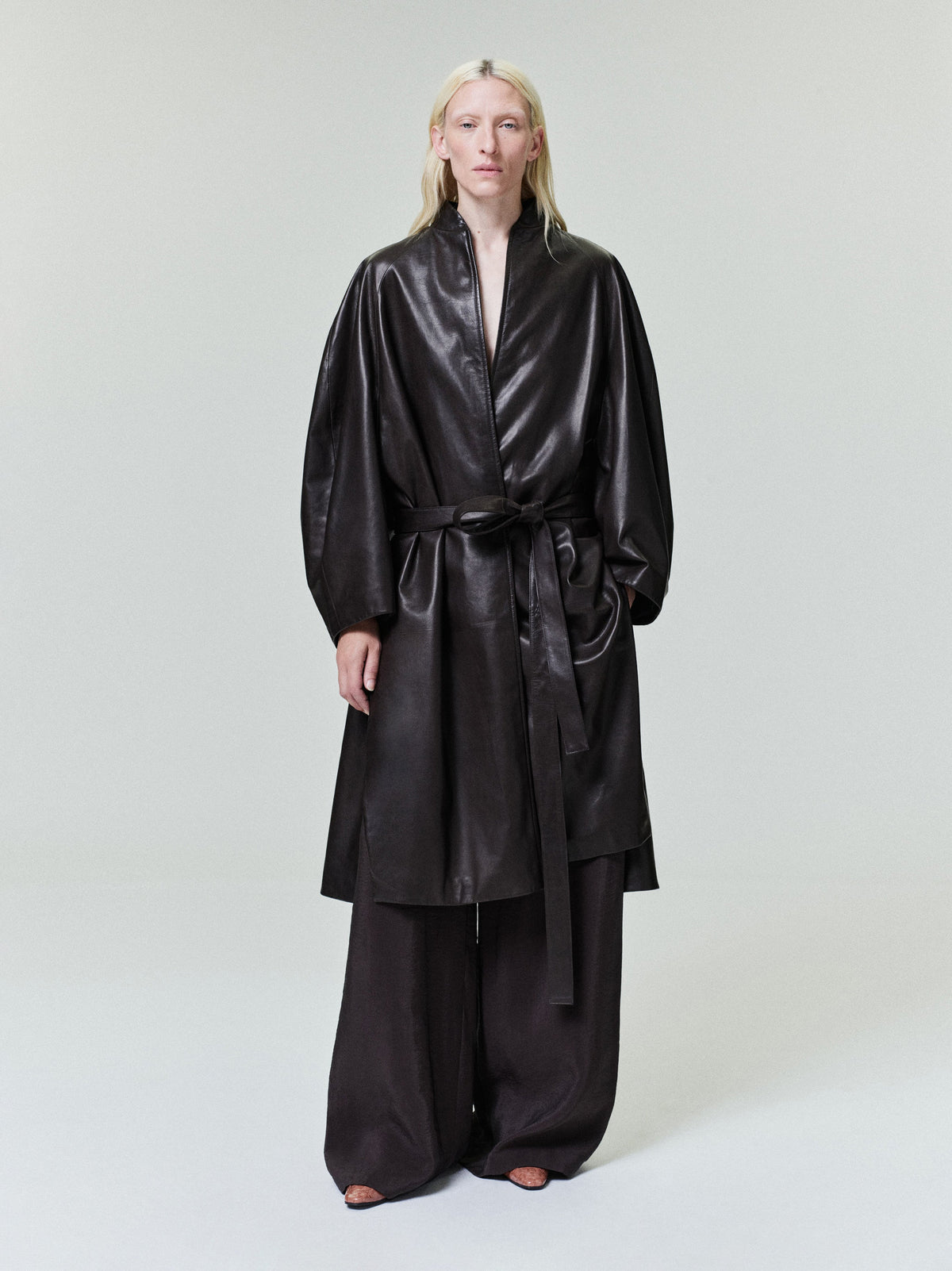 Womens Leather Coat - Dark Brown - Image 1