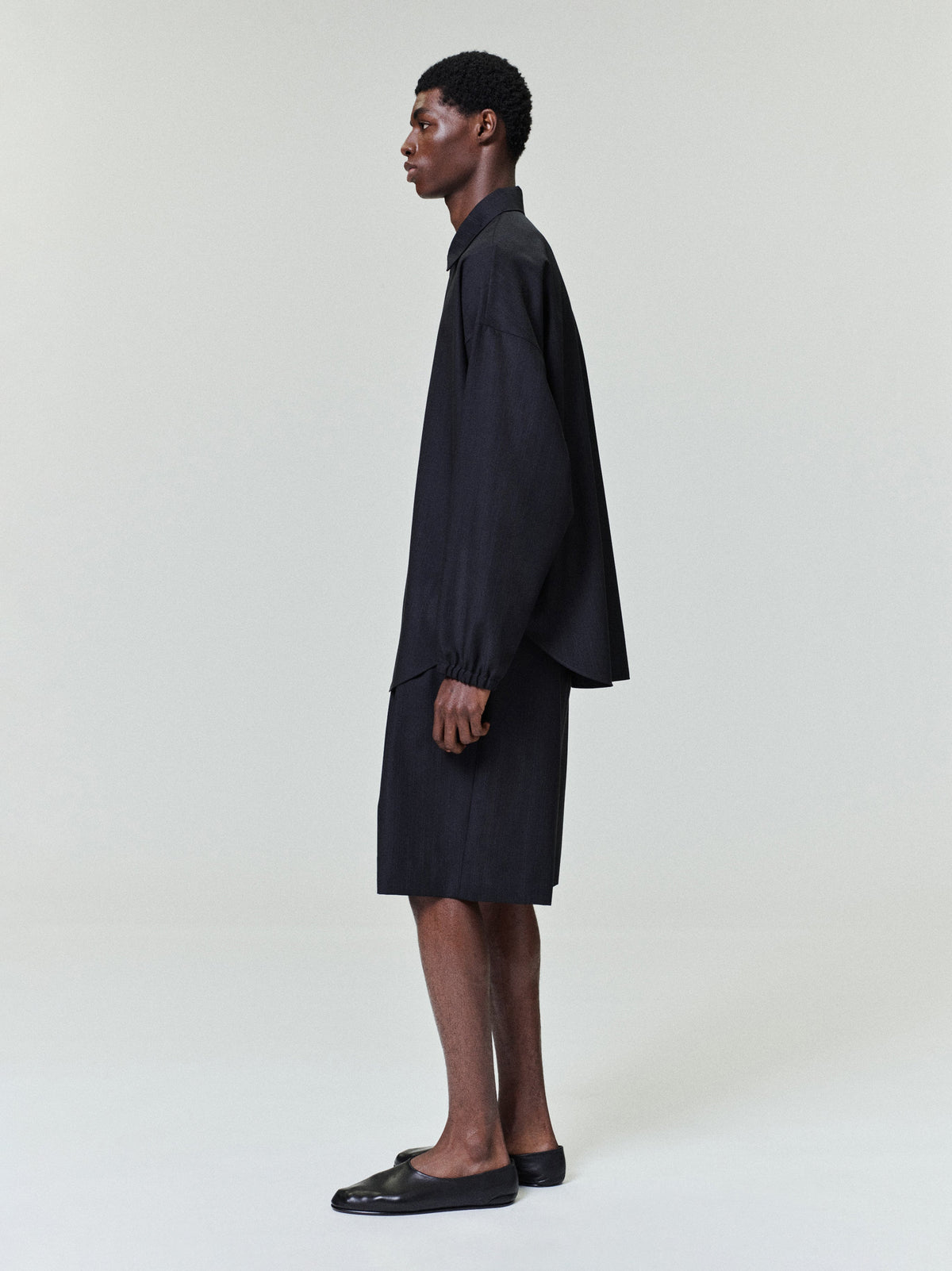 Black Striped Wool Baggy Shorts - Black Striped - Image 3