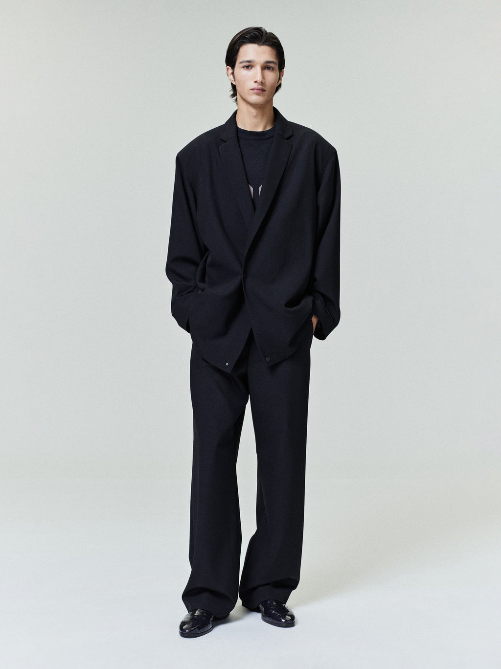 Wool Ripstop Casual Flat Front Pant - Black - Image 1