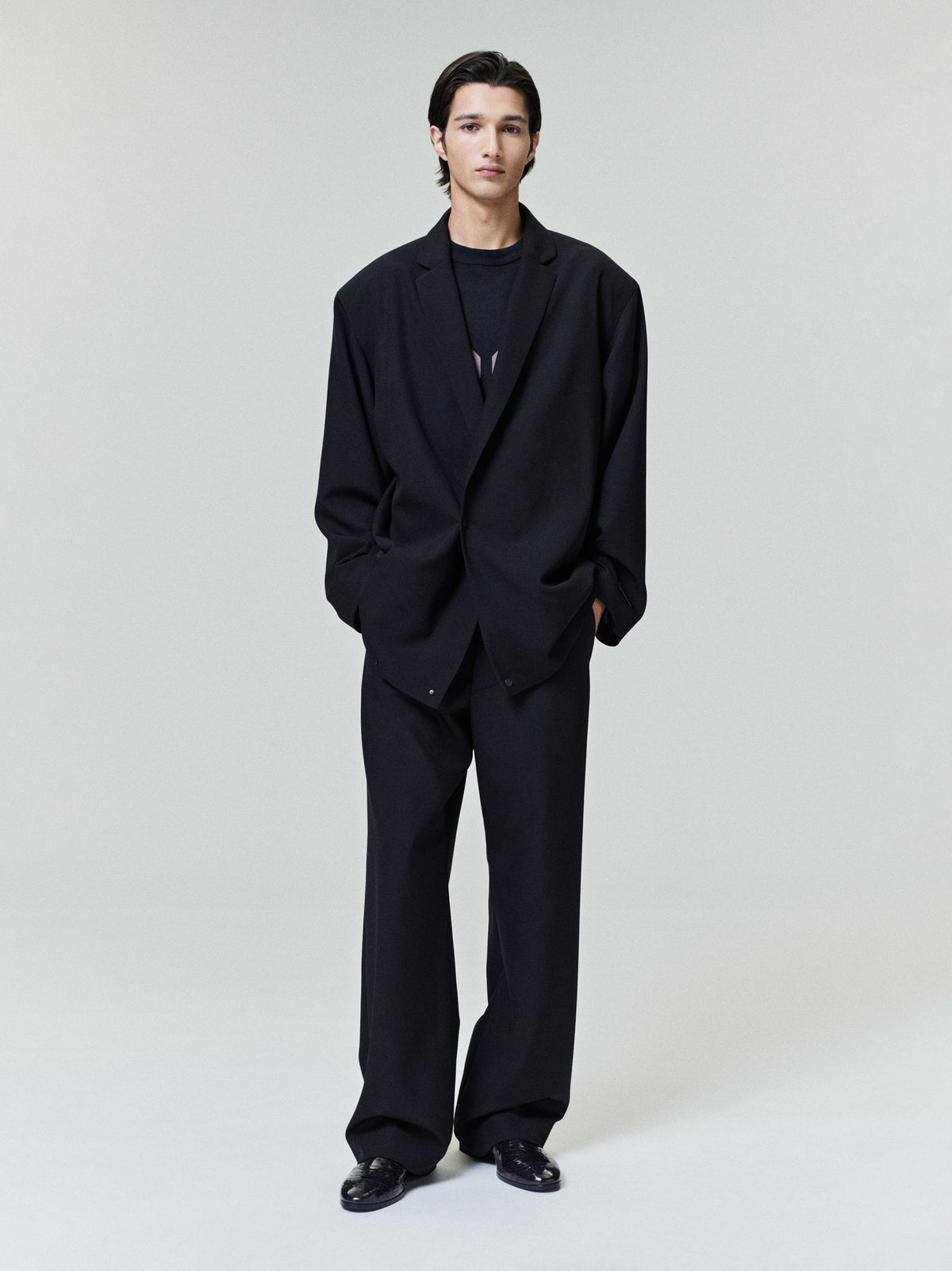 Wool Ripstop Casual Flat Front Pant - Black - Image 1