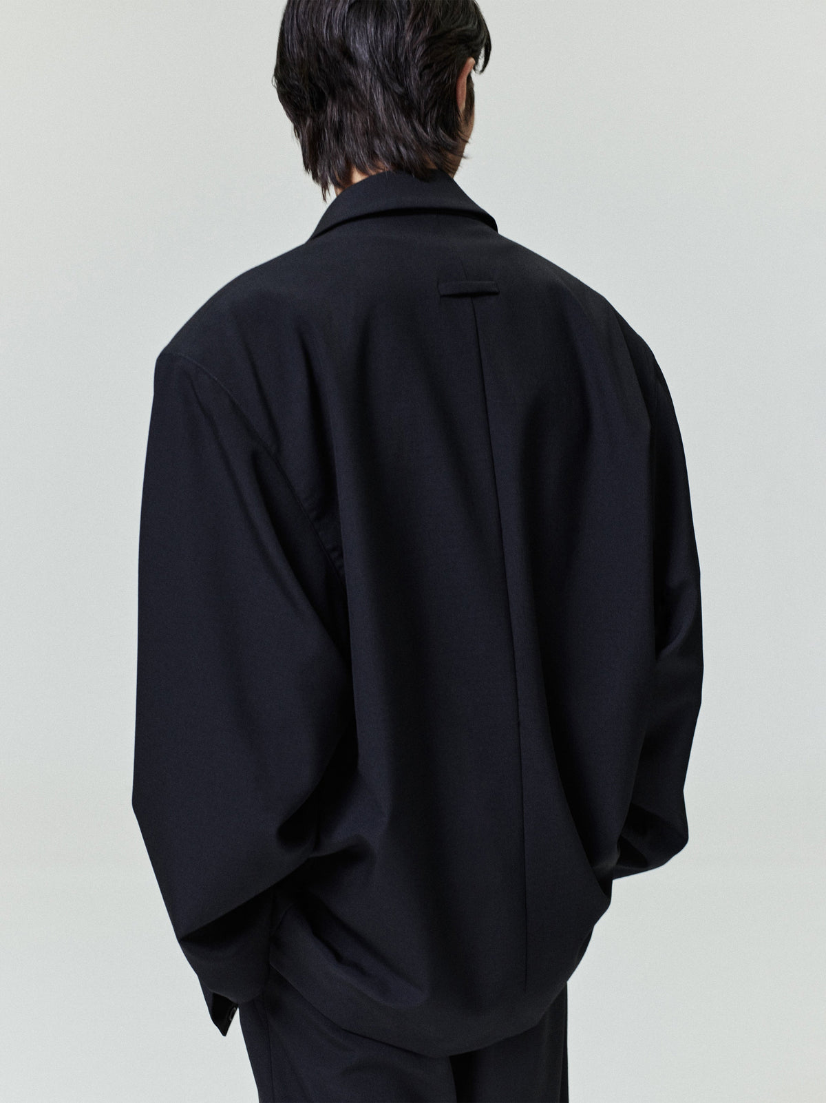 Wool Ripstop Relaxed Long Jacket - Black - Image 4