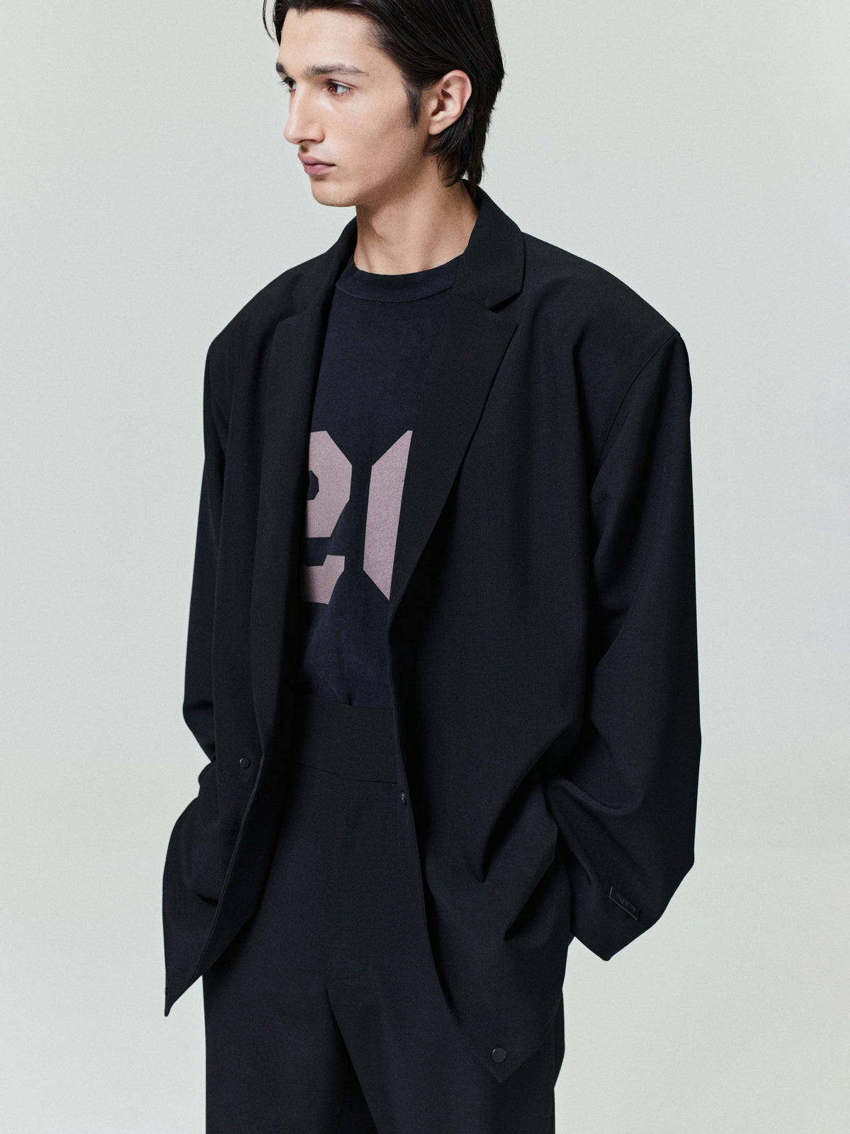 Wool Ripstop Relaxed Long Jacket - Black - Image 3