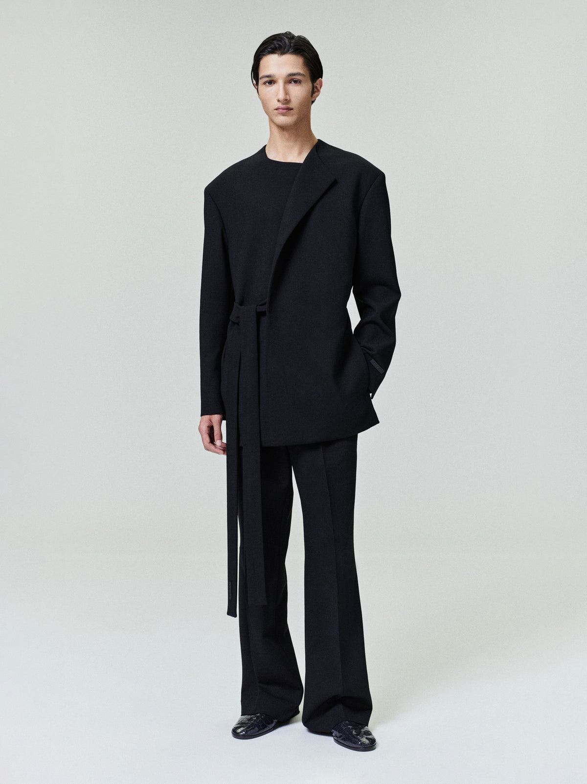 Double Weave Wool Crewneck Jacket - Black - Image 1