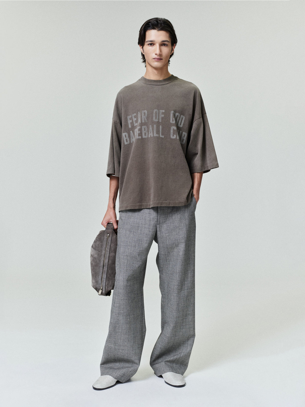 Mouline Wool Casual Flat Front Pant - Off White/Black - Image 1