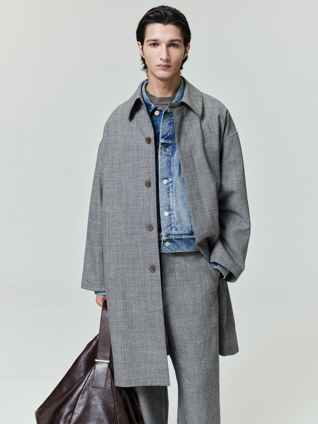 Mouline Wool Relaxed Trench Coat - Off White/Black - Image 1