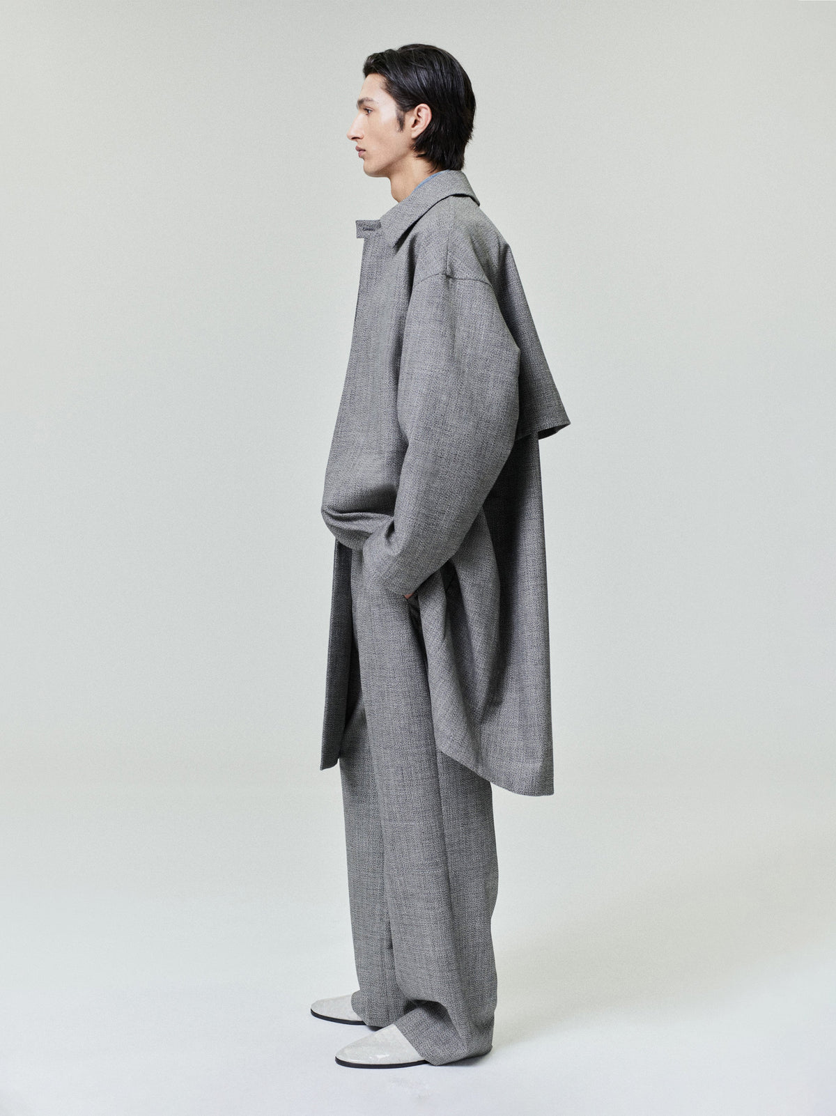 Mouline Wool Relaxed Trench Coat - Off White/Black - Image 3
