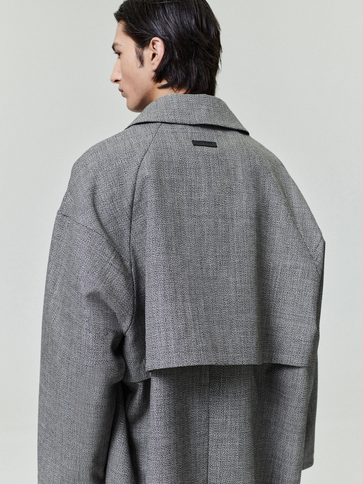 Mouline Wool Relaxed Trench Coat - Off White/Black - Image 4