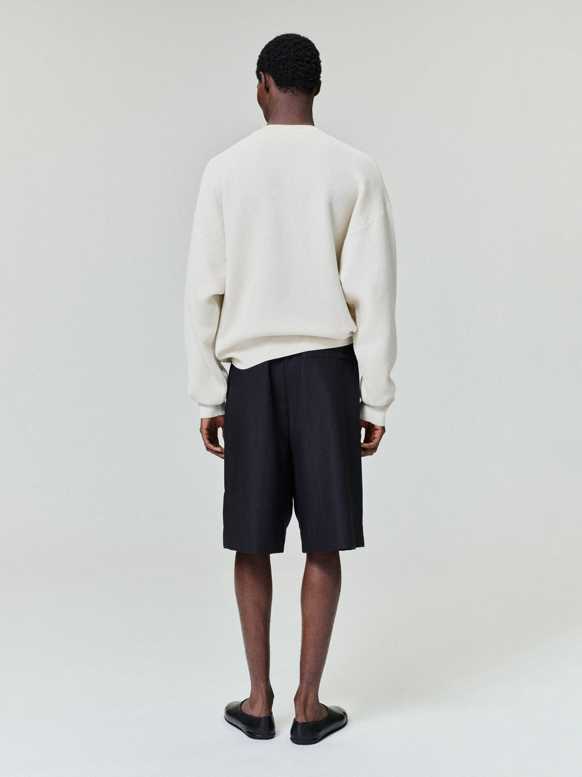 Wool Cotton Sport Mesh Knit Sweater - Cream - Image 2