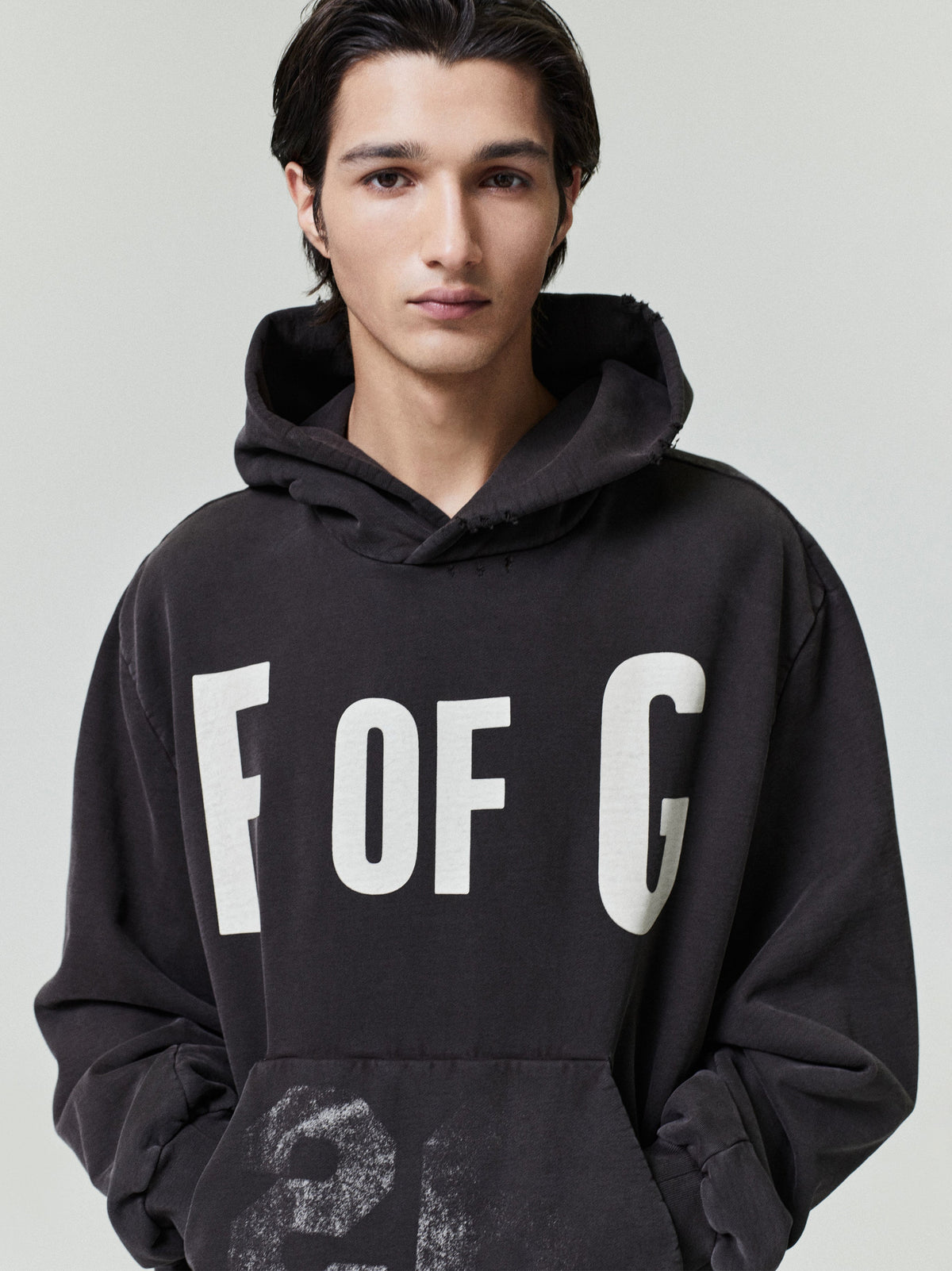 F Of G Classic Half Raglan Hoodie W/ Pocket - Dark Brown - Image 1