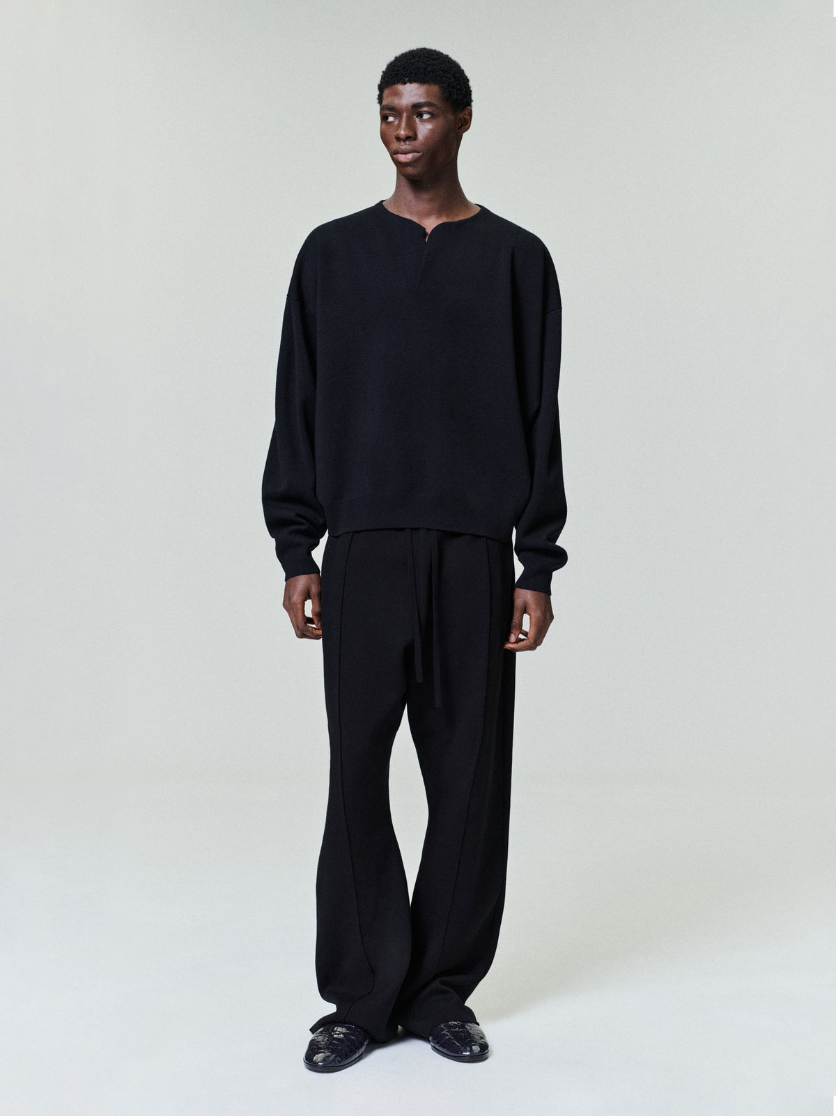 Merino Milano Knit Henley Sweater - Black - Image 2