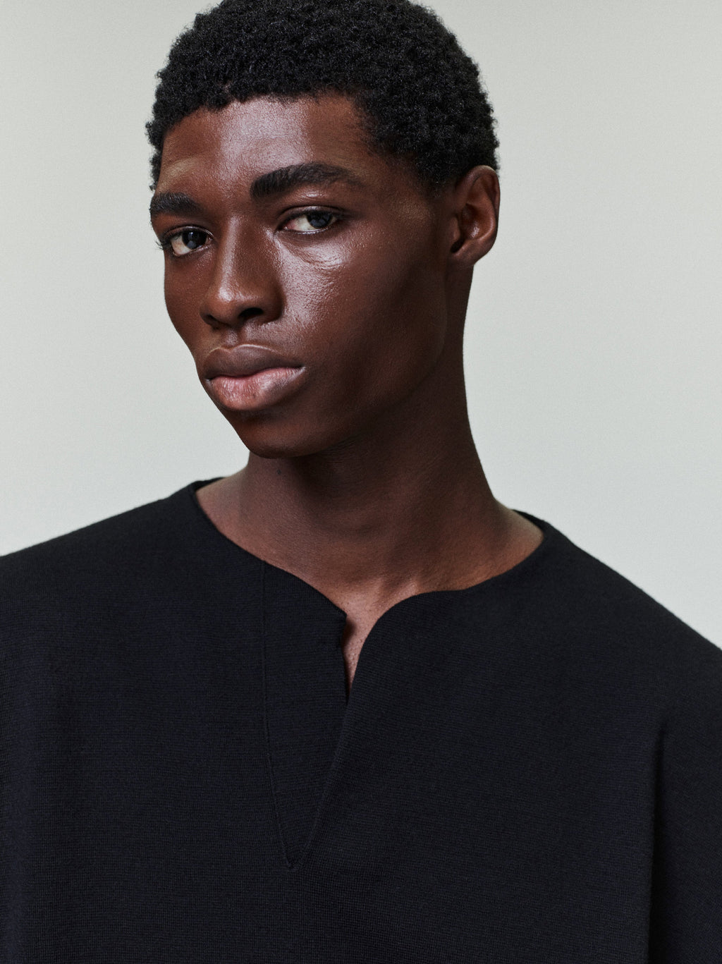 Merino Milano Knit Henley Sweater - Black - Image 3