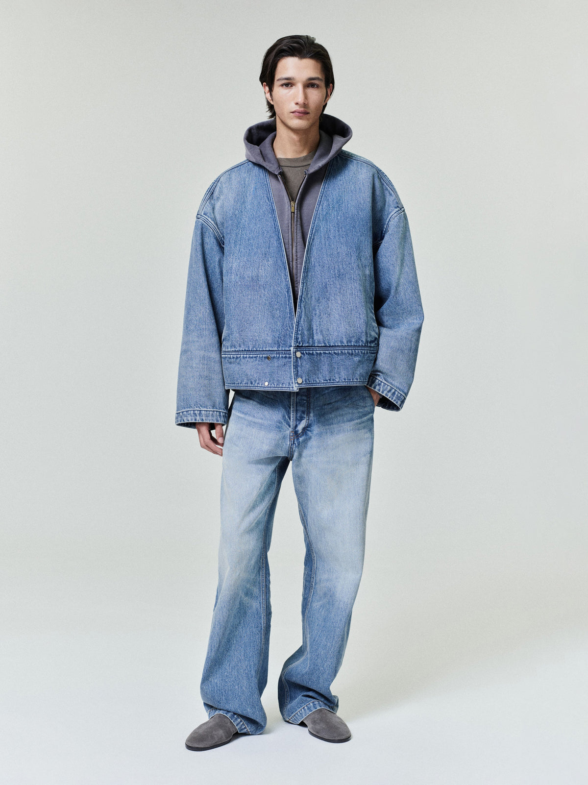Denim Lapelless Jacket - Medium Indigo - Image 1