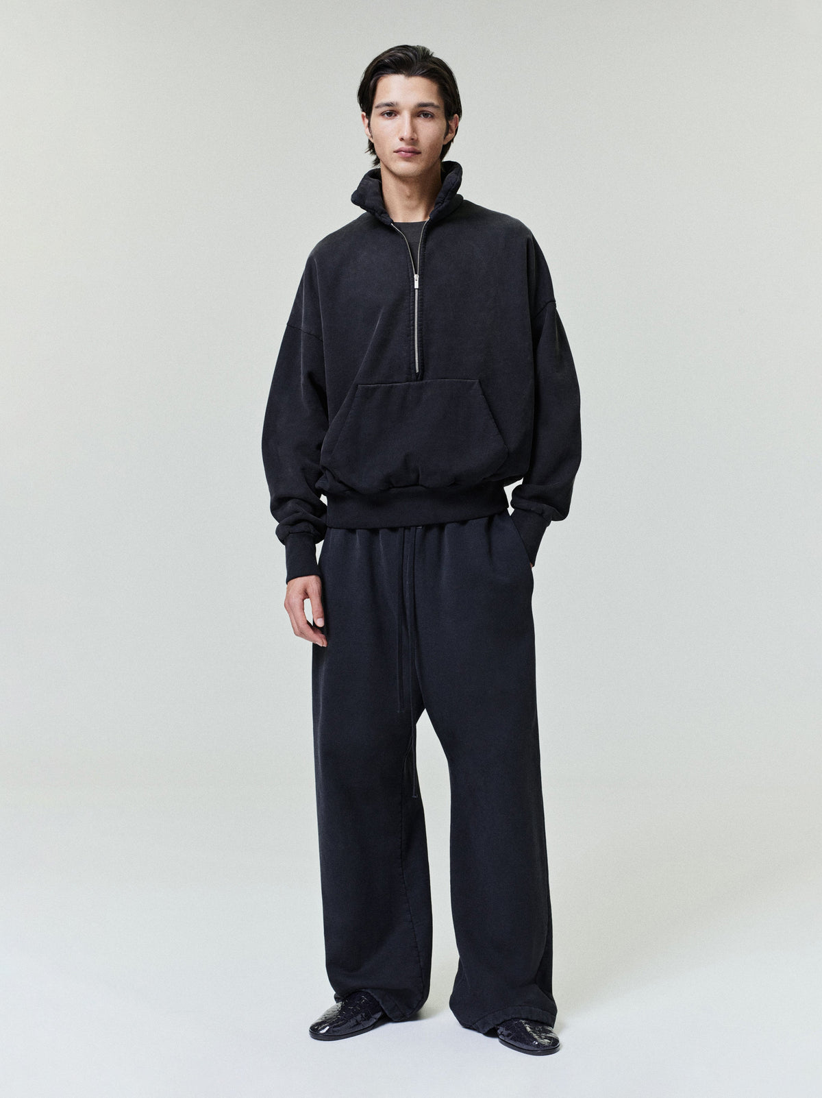 Sunfaded Half Zip Polo Sweatshirt - Black - Image 1