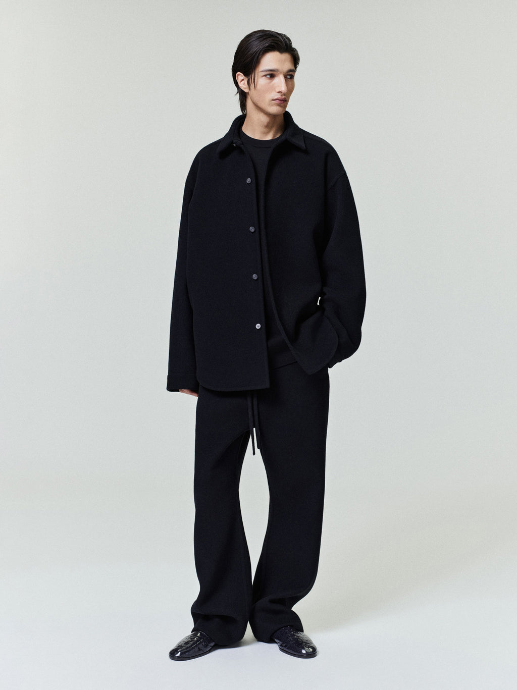 Double Face Wool Cashmere Flared Pants - Black - Image 1