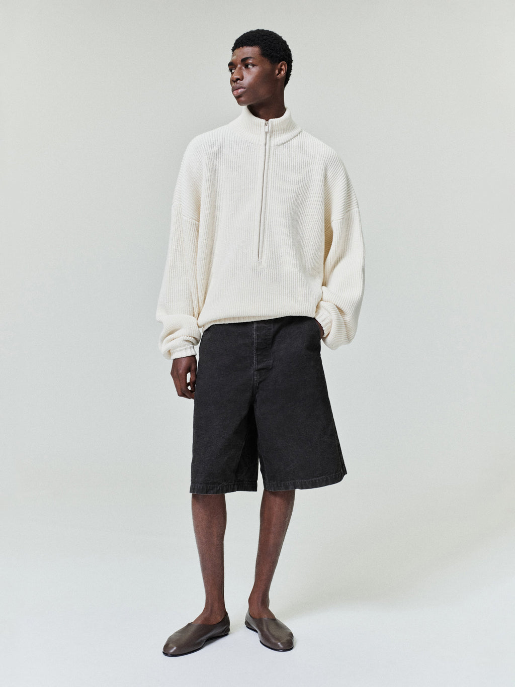 Zip-Up Sweater Long Sleeve - Cream - Image 2