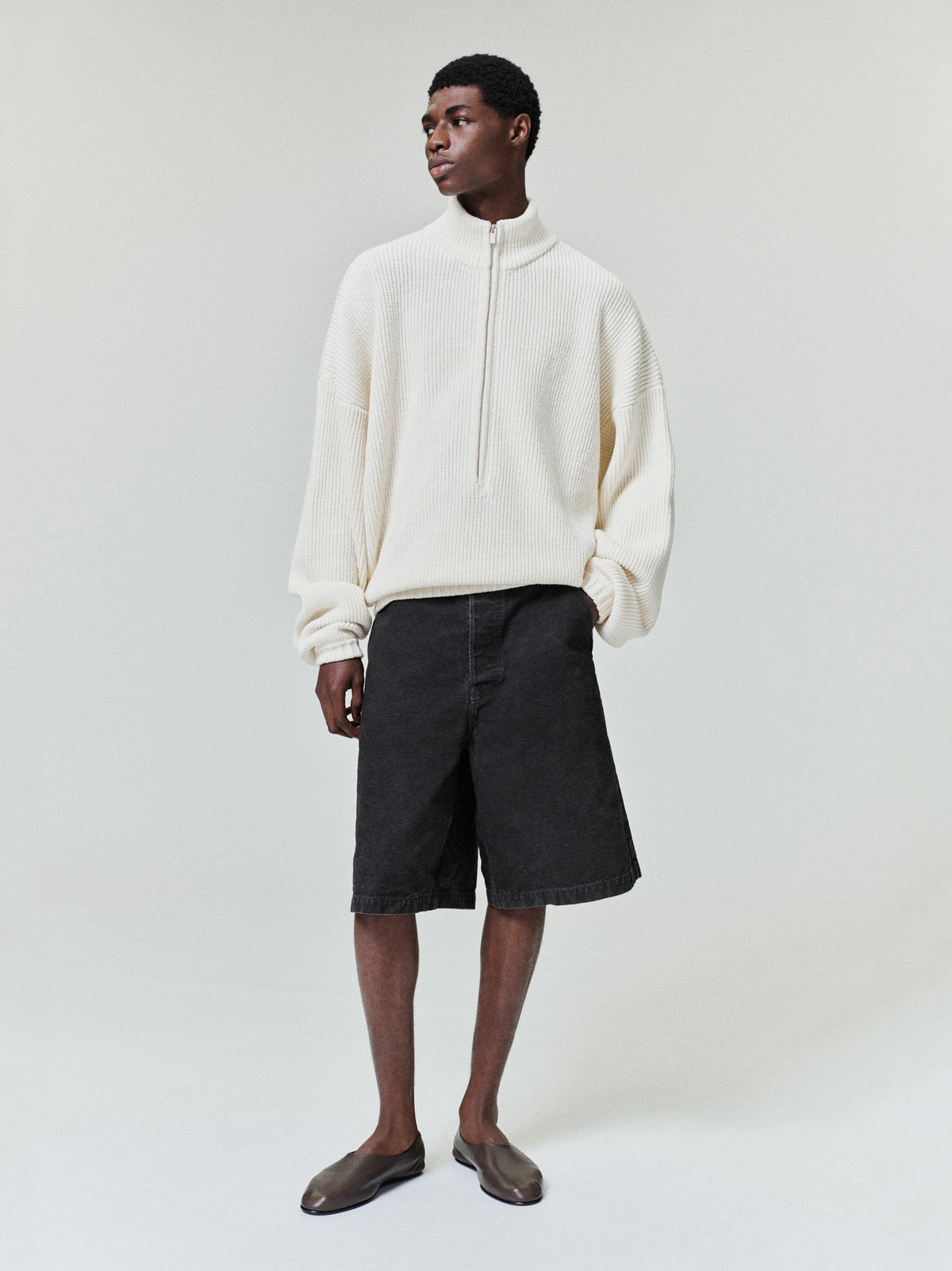 Zip-Up Sweater Long Sleeve - Cream - Image 2