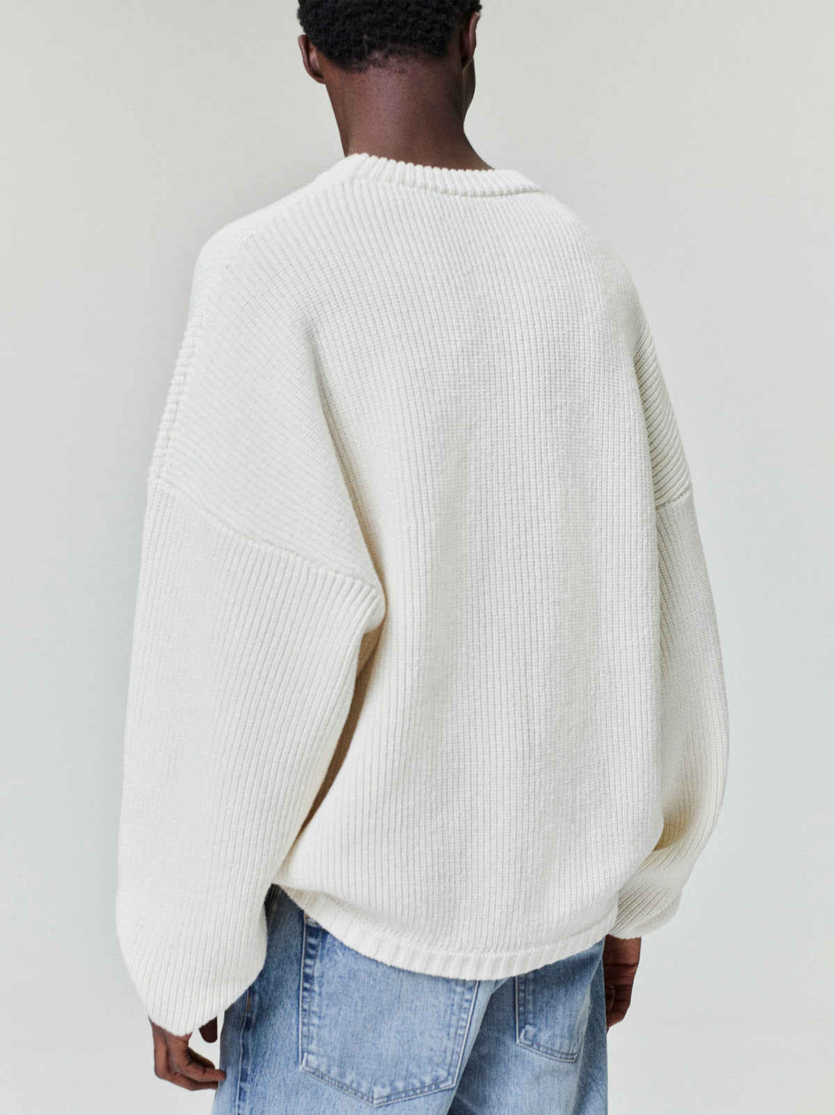 Double Knit Linen Wool Cotton Crewneck Sweater - Cream - Image 2