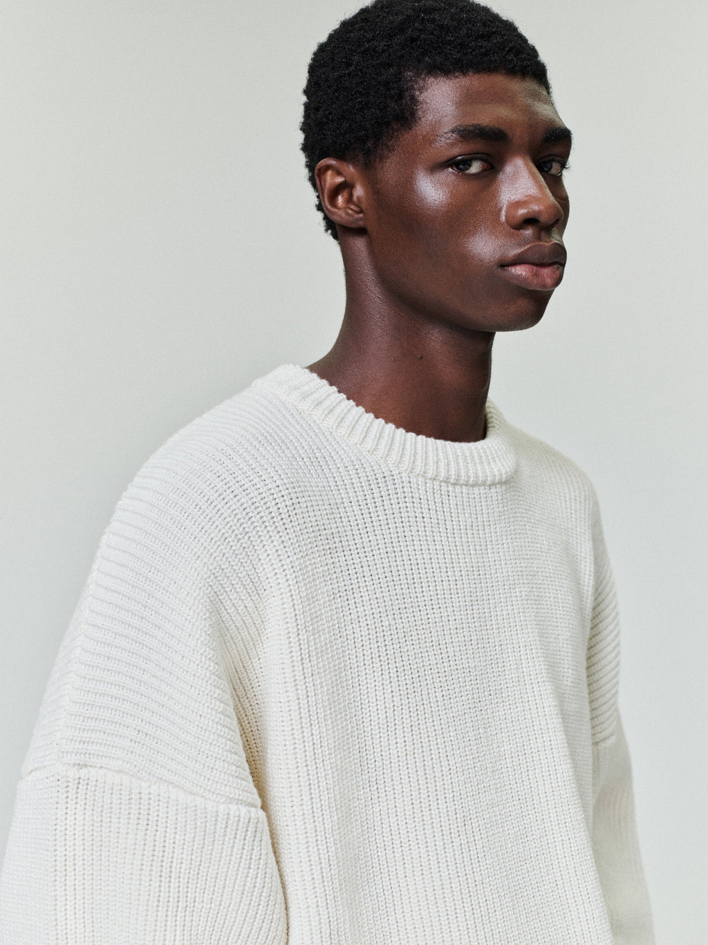 Double Knit Linen Wool Cotton Crewneck Sweater - Cream - Image 3