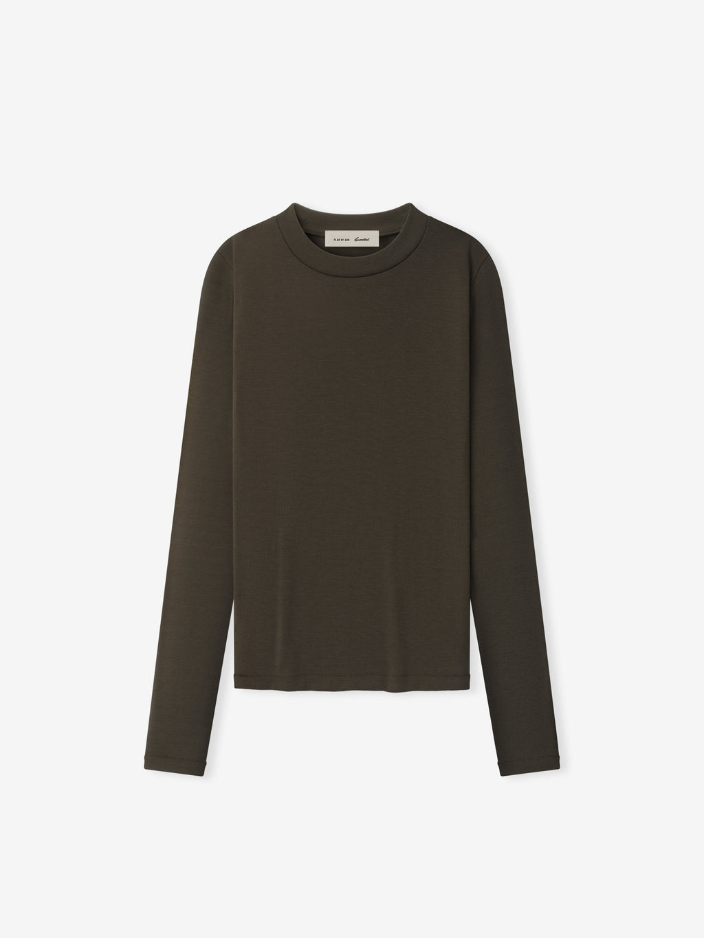Womens Rib Fitted Long Sleeve Tee - Brown - Image 1