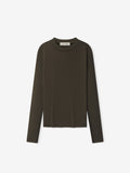 Womens Rib Fitted Long Sleeve Tee - Brown - Image 1