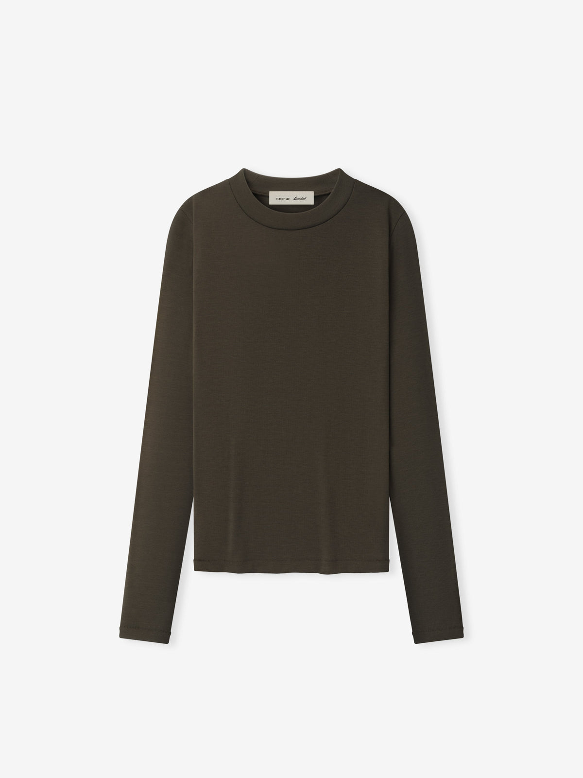 Womens Rib Fitted Long Sleeve Tee - Brown - Image 1