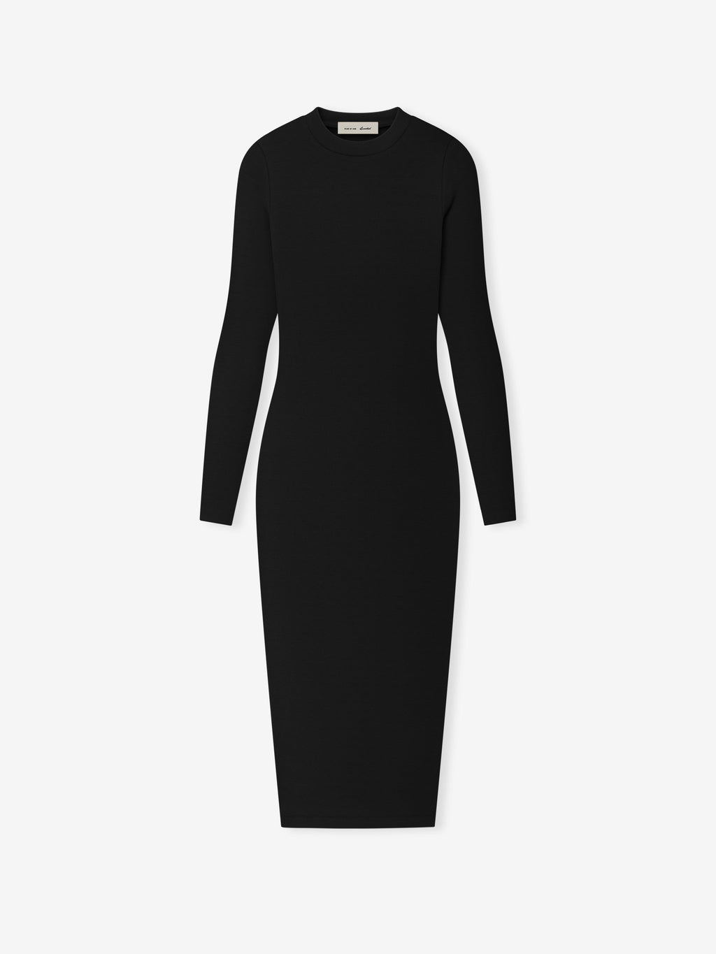 Womens Rib Knit Fitted Long Sleeve Dress - Vintage Black - Image 1
