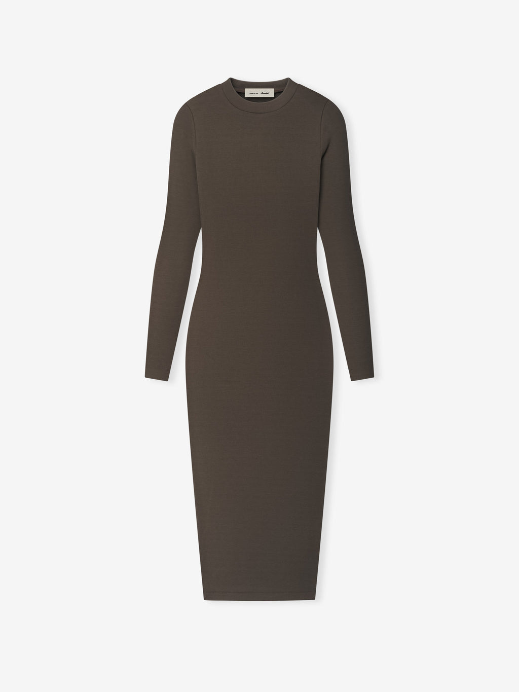Womens Rib Knit Fitted Long Sleeve Dress - Brown - Image 1