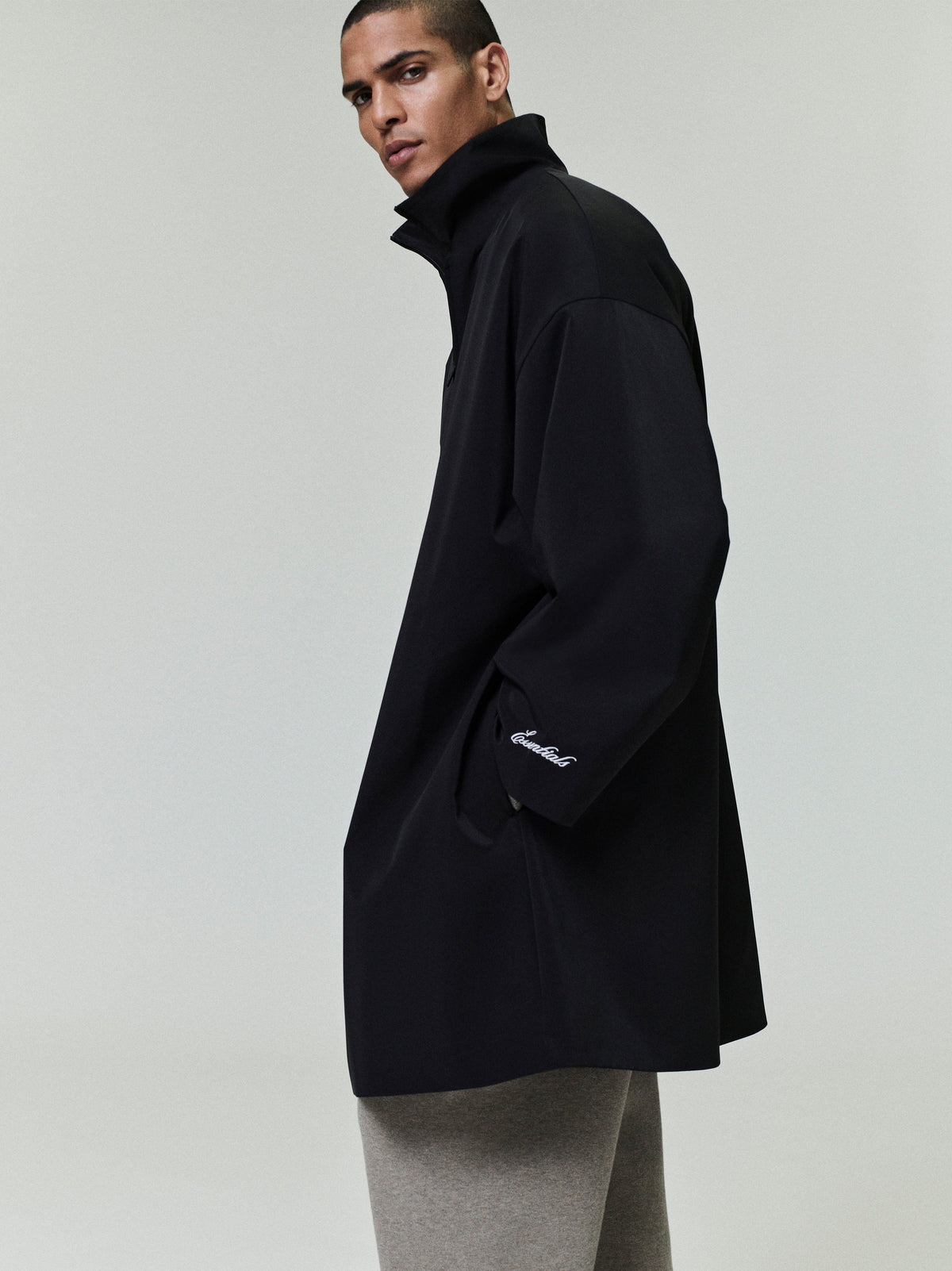 Sporty High Neck Jacket - Jet Black - Image 3