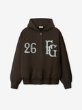 Baseball Club Half Zip Hoodie - Dark Brown - Image 1