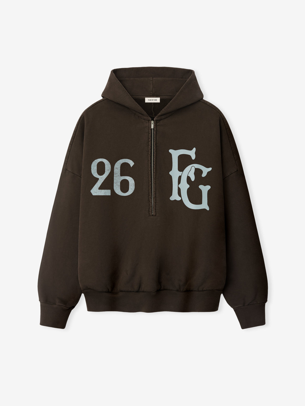 Baseball Club Half Zip Hoodie - Dark Brown - Image 1