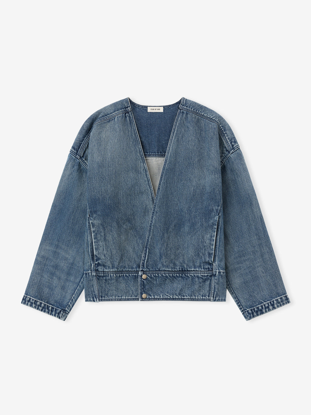 Denim Lapelless Jacket - Medium Indigo - Image 3