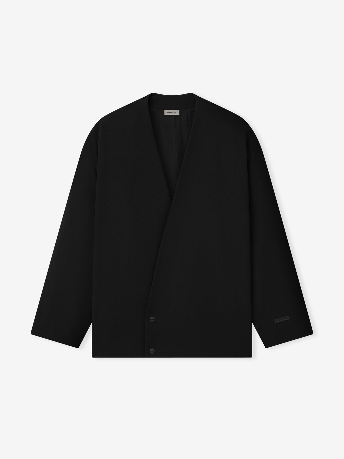 Easy Care Wool Relaxed Lapelless Jacket - Black - Image 1