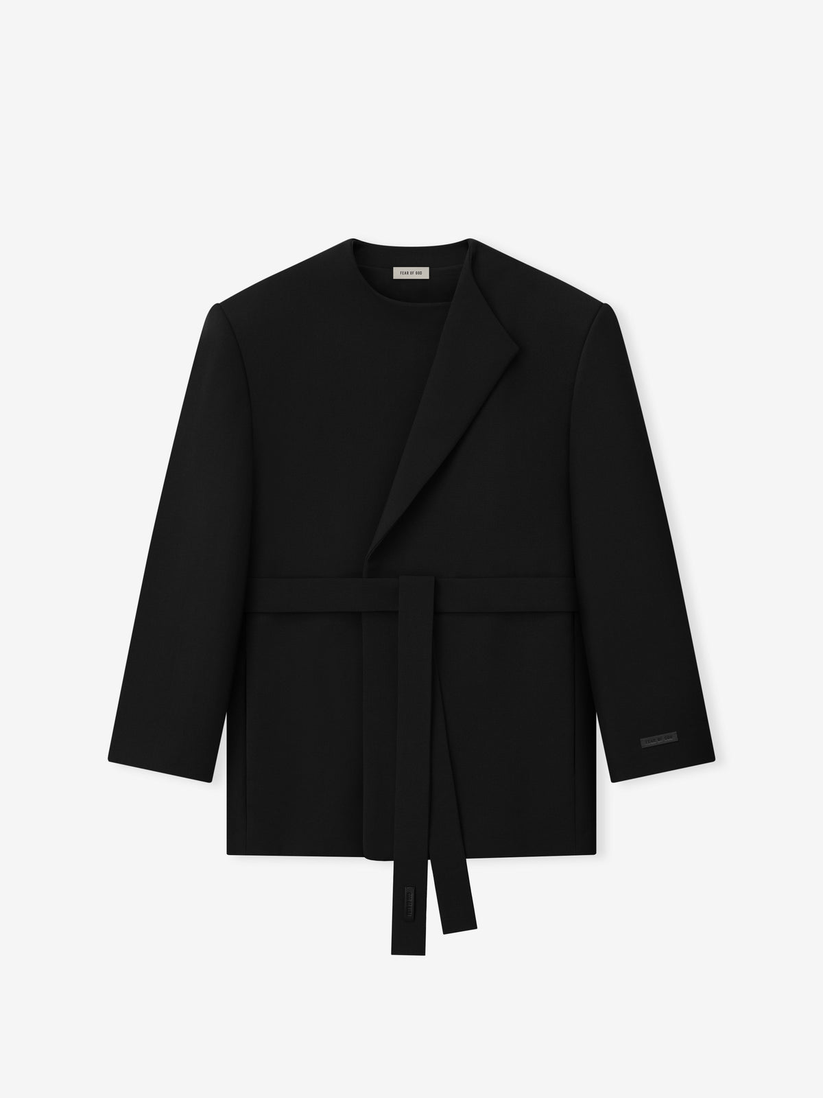 Double Weave Wool Crewneck Jacket - Black - Image 3