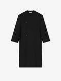 Double Weave Wool Double Breasted Lapelless Coat - Black - Image 3