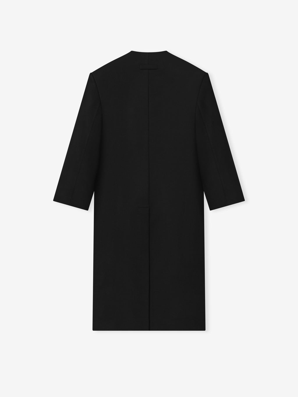 Double Weave Wool Double Breasted Lapelless Coat - Black - Image 4