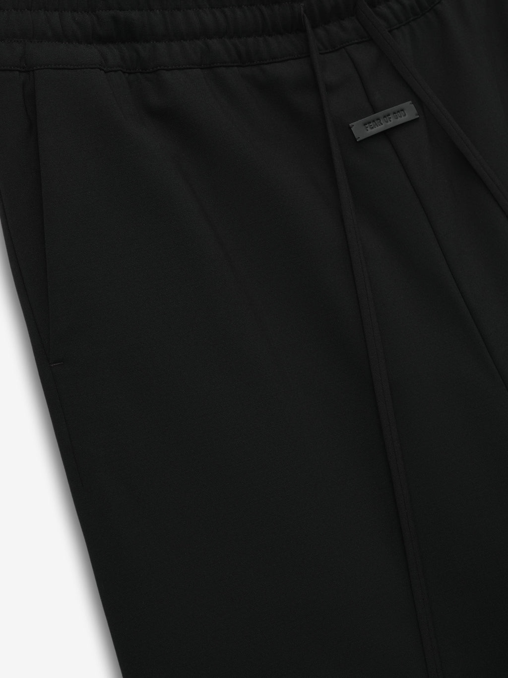Double Weave Wool Wide Leg Drawstring Pants - Black - Image 3