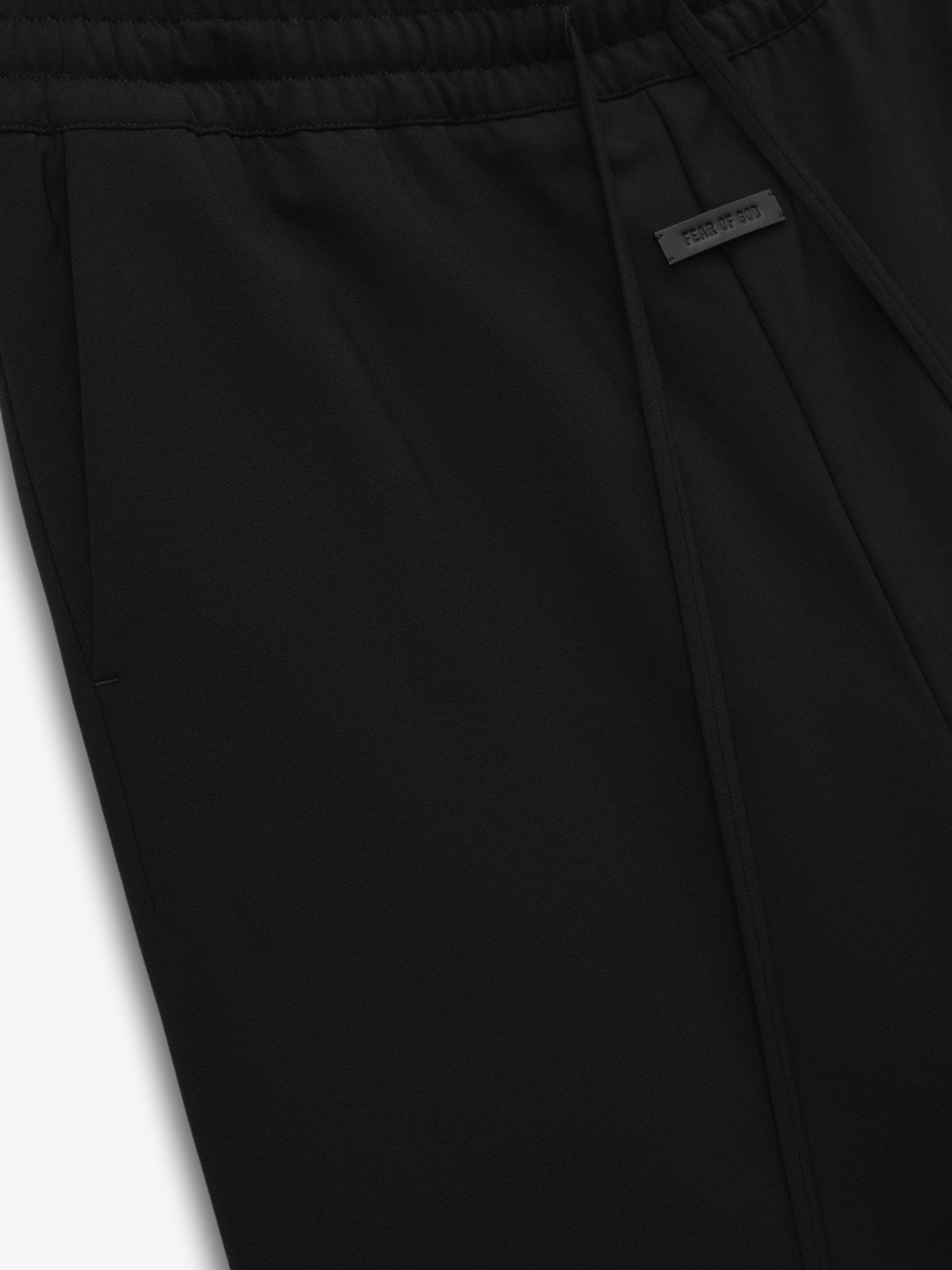 Double Weave Wool Wide Leg Drawstring Pants - Black - Image 3