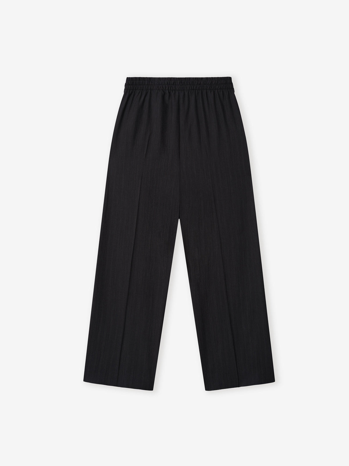 Black Striped Wool Wide Leg Drawstring Pants - Black Striped - Image 2