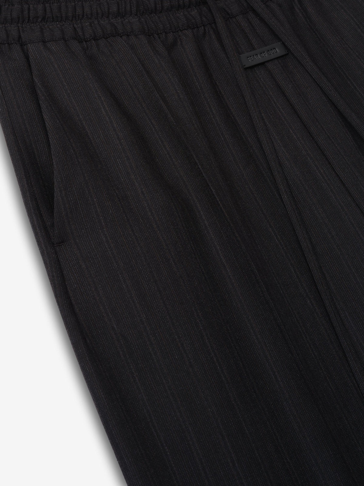 Black Striped Wool Wide Leg Drawstring Pants - Black Striped - Image 3