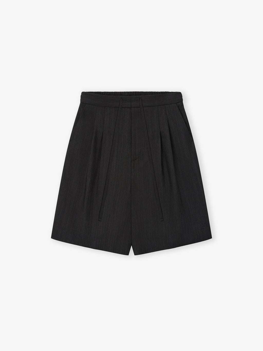 Black Striped Wool Baggy Shorts - Black Striped - Image 1