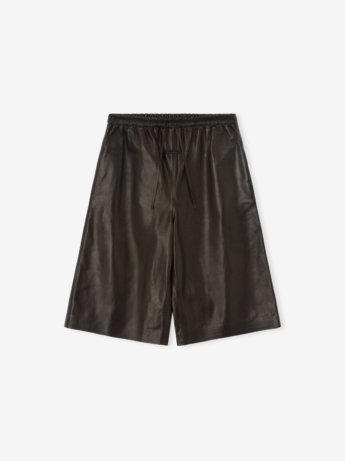 Womens Leather Drawstring Shorts - Dark Brown - Image 2